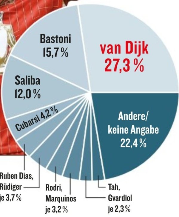 Bundesliga players choose the best defensive player in the world, Van Dijk, Bastoni and Saliba are ranked in the top three