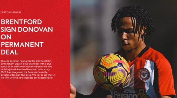 Official: Brentford buys out Birmingham midfielder Donovan, the youth team 11 goals and 10 assists in 15 games