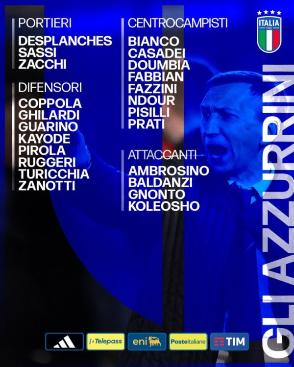 Italian U21 list: Baldanzi, Nyonto, Cassadi, Picili, and Rugeri are listed
