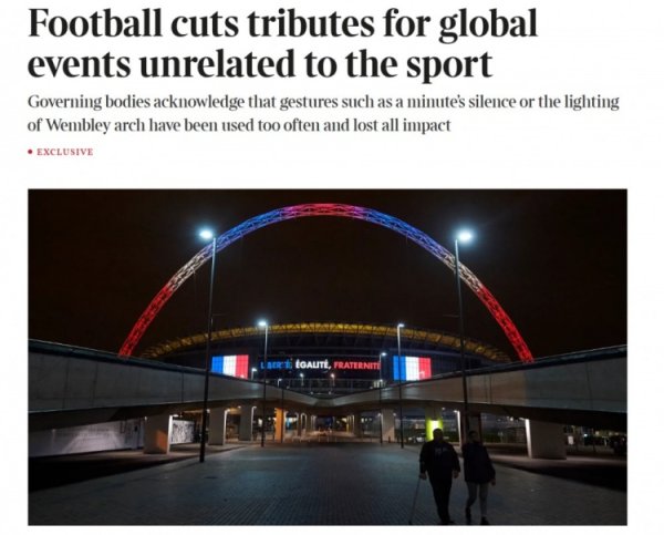 The Times: England’s football governing body decides not to observe moments of silence for non-football related events