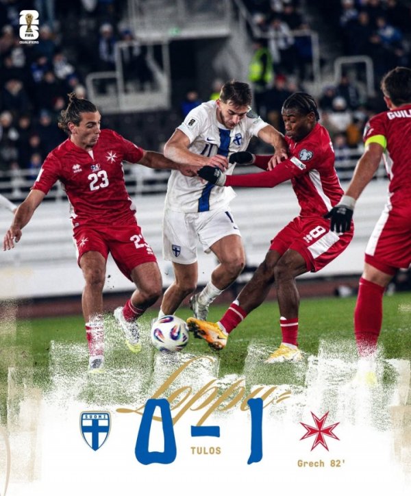 Big upset! FIFA No. 166 Malta 1-0 Finland, 1 shot on target and won the first World Cup qualifying match